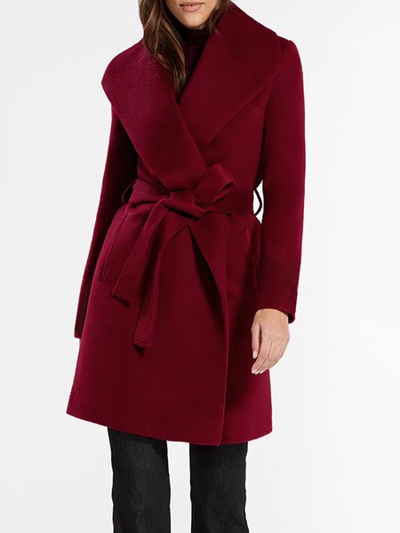 

Daily Long sleeve Shawl Collar Simple Overcoat, Red, Coats