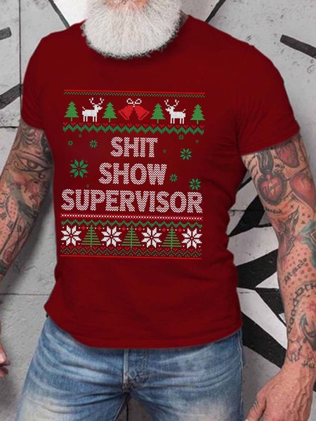 

Men Shit Show Supervisor Christmas Fit Crew Neck T-Shirt, Red, T-shirts