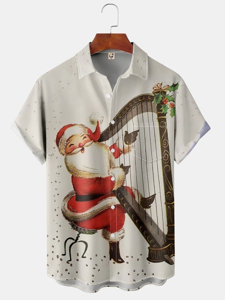 

Men's Christmas Print Casual Breathable Short Sleeve Shirt, Apricot, Short Sleeve Shirts