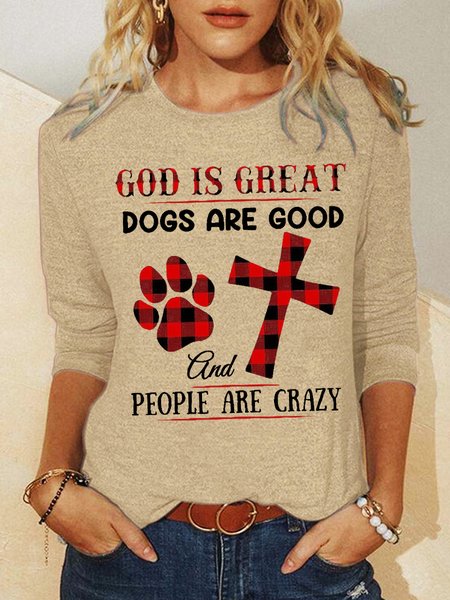 

God Is Great Cotton-Blend Regular Fit Top, Khaki, Long sleeves