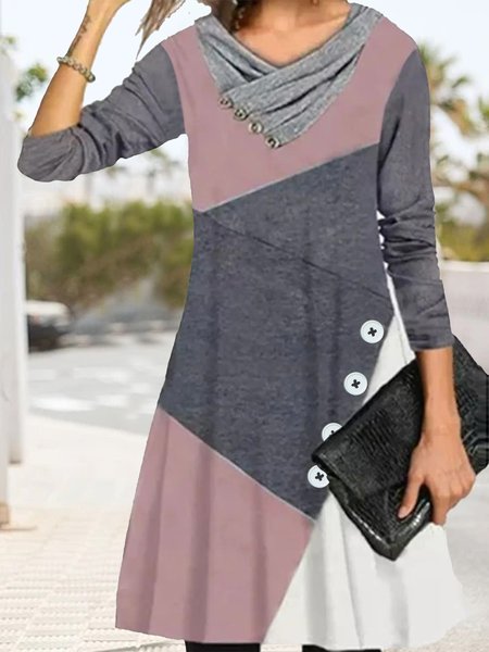 

Color Block Casual Cross Neck Buttoned Dresses, Multicolor, Mini Dresses