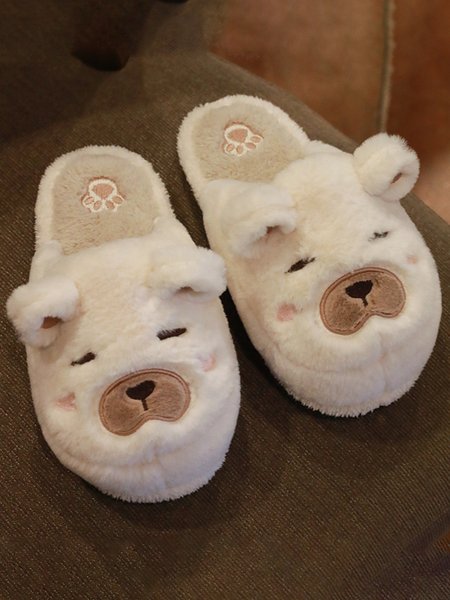 

Cartoon Bear Shape Non-slip Warm Home Slippers, White, Slippers