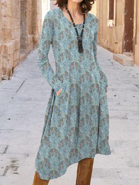 

Floral Casual Crew Neck Pocket Dress, Multicolor, Dresses