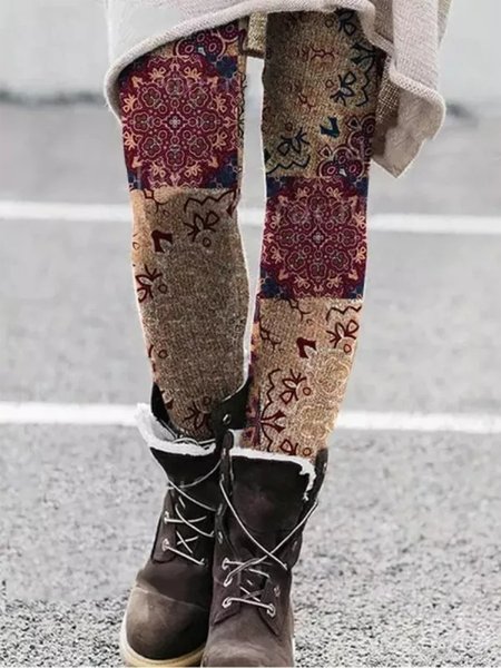 

Ethnic Boho Leggings, Wine red, Bottoms