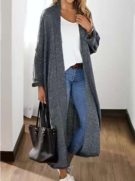 

Plain Casual Sweater Coat, Gray, Cardigans