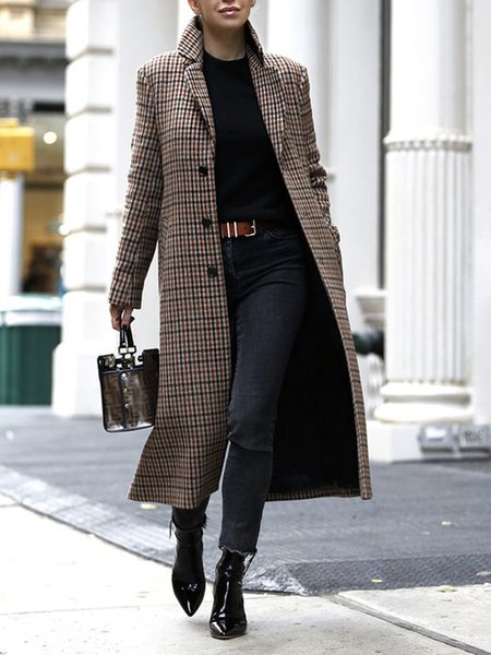 

Long sleeve Lapel Collar Urban Regular Fit Overcoat, Coffee, Coats