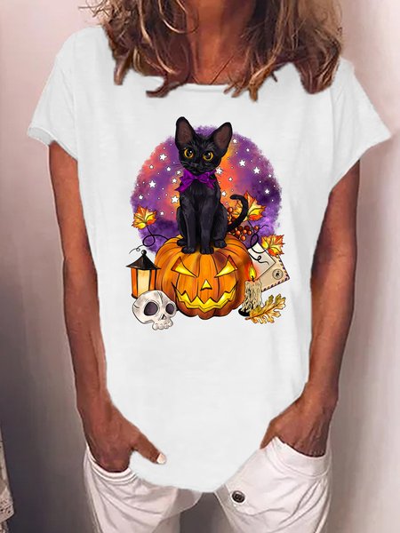 

Women's Loose Casual Halloween T-Shirt, White, T-shirts