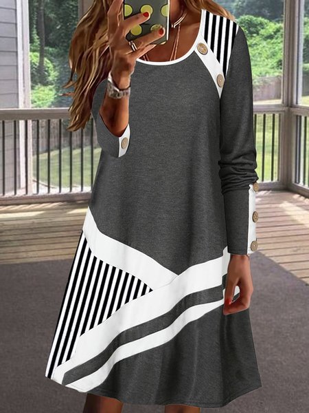 

Regular Fit Casual Crew Neck Dresses, Gray, Mini Dresses