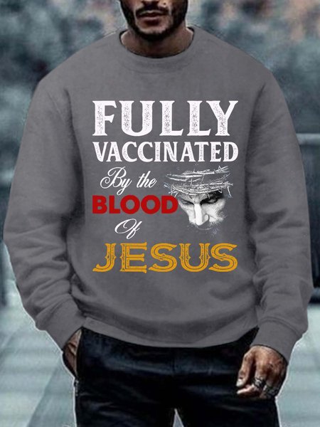 

Men Fully Vaccinated The Blood Of Jesus Text Letters Sweatshirt, Gray, Hoodies&Sweatshirts