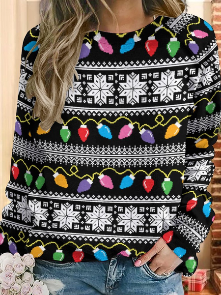 

Christmas Light Bubble Casual Raglan Sleeve Sweatshirt, As picture, Hoodies&Sweatshirts