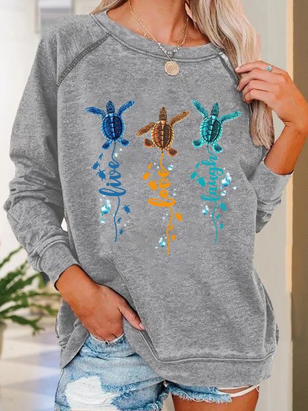 

Turtle Graphic Simple Sweatshirts, Gray, Hoodies&Sweatshirts