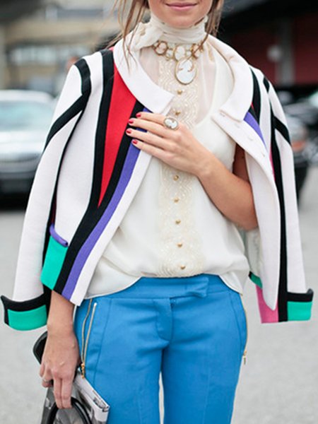 

Urban Shawl Collar Geometric Jacket, Multicolor, Jackets