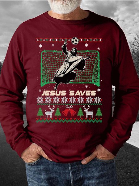 

Men Jesus Saves Football Merry Christmas Crew Neck Casual Regular Fit Sweatshirt, Red, Hoodies&Sweatshirts