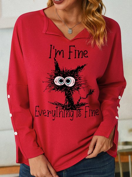 

I'm Fine Everything Is Fine With Crazy Cat Women's Sweatshirt, Red, Hoodies&Sweatshirts