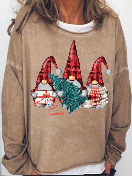 

Womens Christmas Gnomes Buffalo Plaid Casual Crew Neck Sweatshirt, Light brown, Hoodies&Sweatshirts