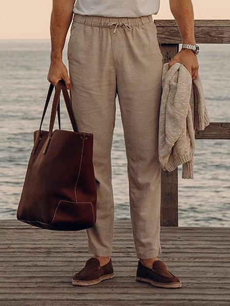 

Men's Cotton Linen Casual Trousers, Brown, Men's pants