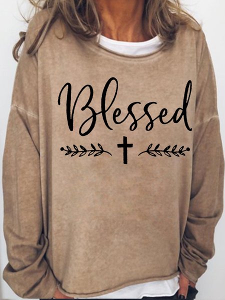 

Women Christian Easter Blessed Cross Jesus Bible Praying Crew Neck Sweatshirt, Light brown, Hoodies&Sweatshirts