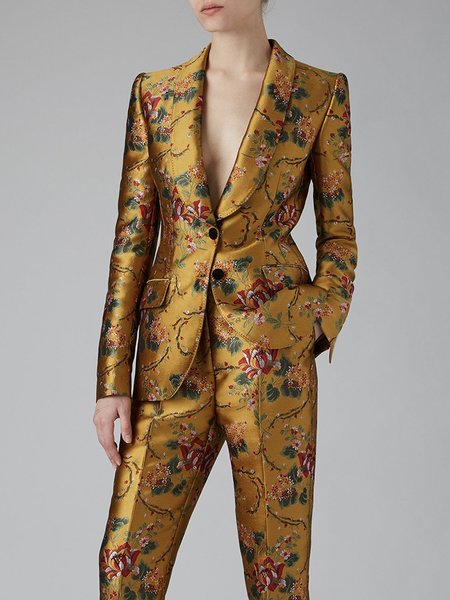 Regular Fit Urban Floral Long Sleeve Blazer, Yellow, Blazers
