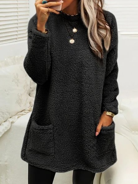 

Plush Crew Neck Casual Thermal Dress, Black, Dresses