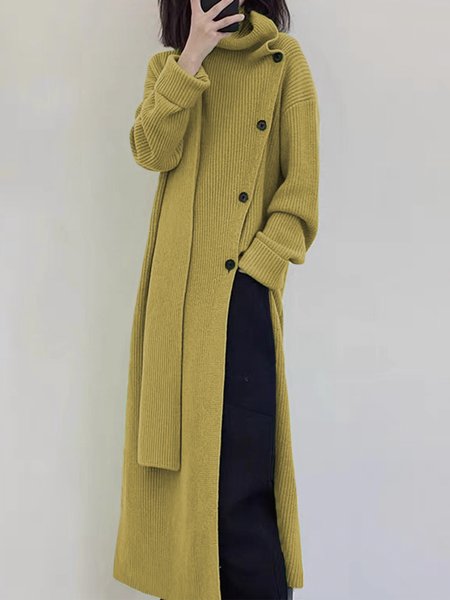 

Simple Plain Long Sleeve Loosen Sweater, Yellow, Pullovers
