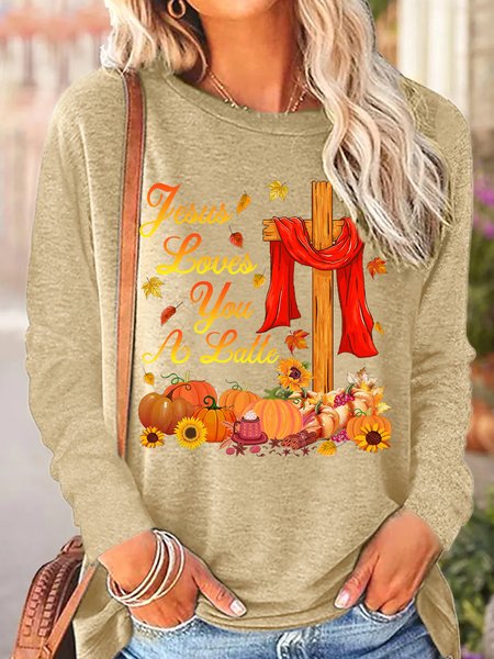 

Womens Halloween Jesus Love You Casual Tops, Apricot, Long sleeves