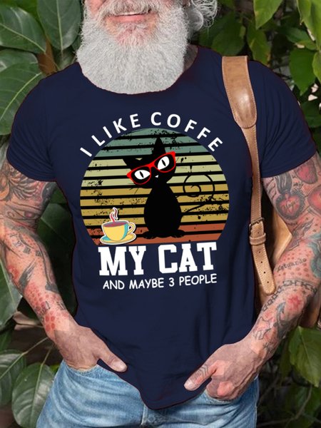 

Lilicloth X Y I Like Coffee My Cat And Maybe 3 People Men's T-Shirt, Purplish blue, T-shirts
