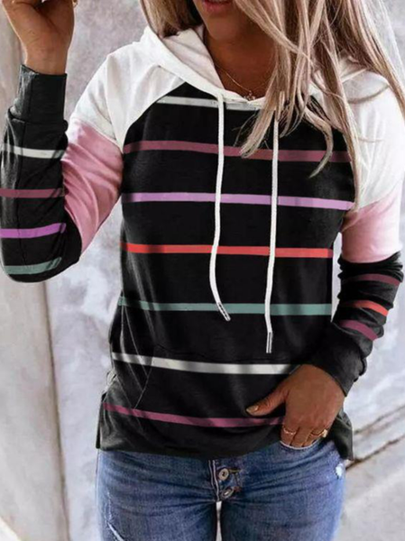 

Striped Casual Hoodie Sweatshirts, Black, Sweatshirts & Hoodies