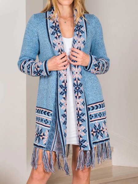 

Casual Ethnic Tassel Yarn/Wool Yarn Sweater Coat, Blue, Cardigans