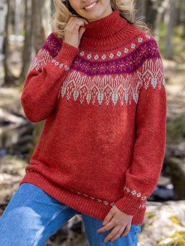 

Ethnic Turtleneck Sweater, Red, Sweaters & Cardigans