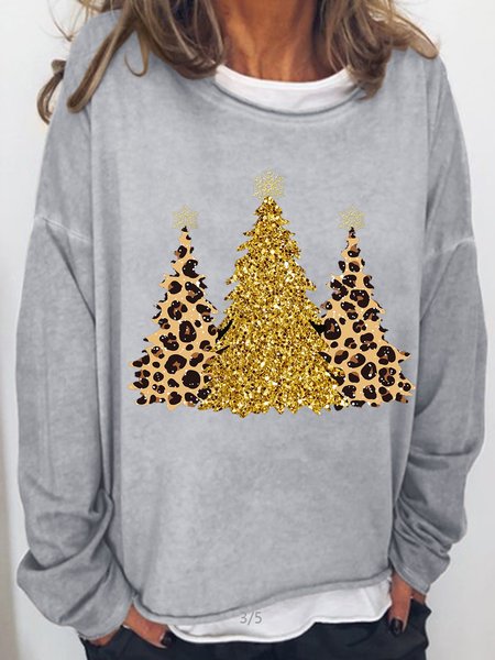 

Womens Glitter Merry Christmas Trees Leopard Sweatshirt, Light gray, Hoodies&Sweatshirts