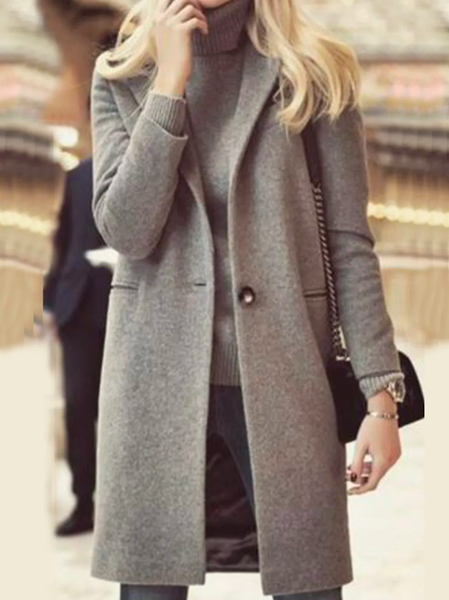 

Plain Casual Regular Fit Overcoat, Gray, Coats