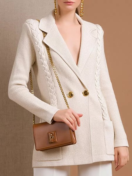 

Long sleeve Elegant Lapel Collar Sweater Coat, Off white, Cardigans