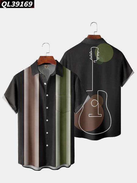 

Men's Art Music Print Fashion Hawaiian Lapel Short Sleeve Shirt, Black, Short Sleeve Shirts