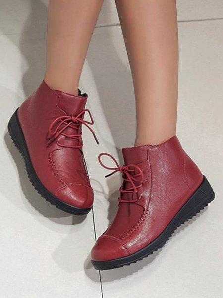 

Soft Sole Comfort Stitched Drawstring Warm Booties, Wine red, Boots