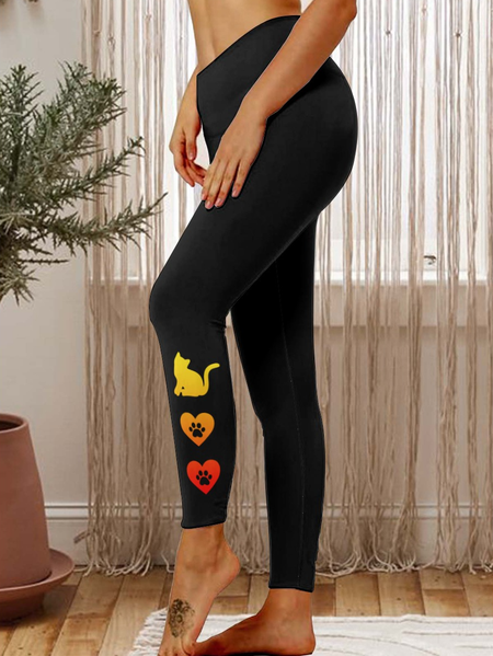 

Lilicloth X Paula Rainbow Cat Paw Love Hearts Women's Tummy Control Leggings, Black, Leggings
