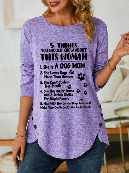 

Funny Women A Dog Mom Loose Simple Long sleeve Top, Purple, Long sleeves