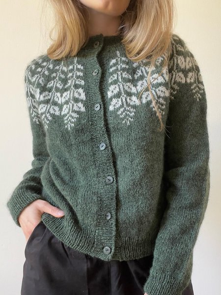 

Leaf jacquard nail buckle Button cardigans plus size, Green, Sweaters