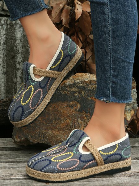 

Bohemian Ethnic Style Geometric Straw Sole Portable Shoe, Gray, Flats