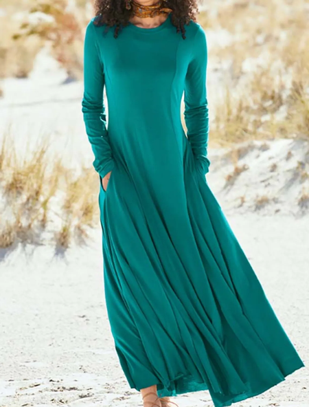 

Casual Plain Cotton-Blend Crew Neck Dresses, Green, Dresses