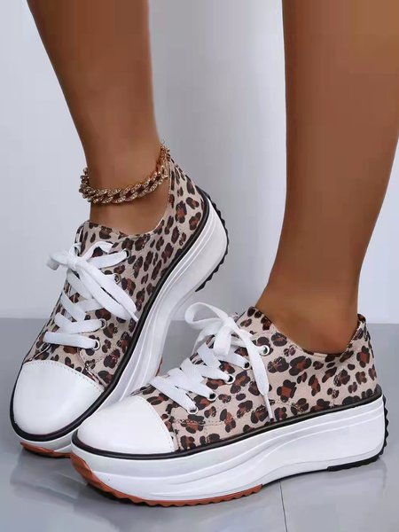 

Leopard Print Breathable Platform Lace-Up Sneakers, Sandals & Slippers