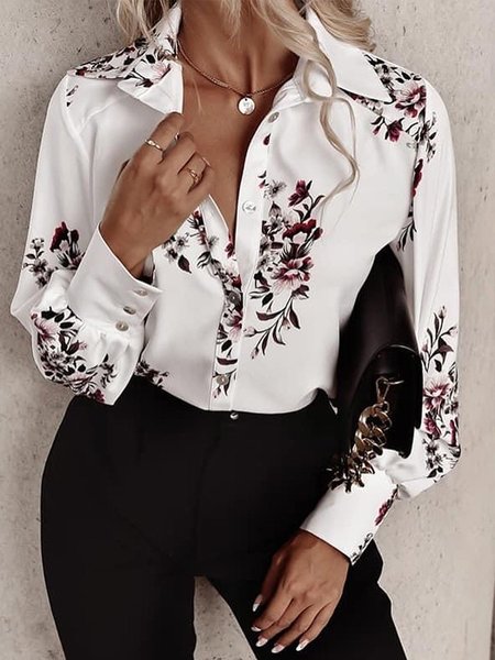 

Floral Regular Fit Long Sleeve Blouse, White, Blouses and Shirts