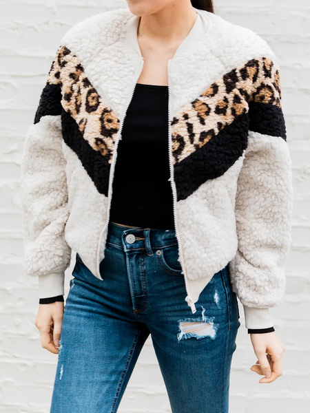 

Loose Stand Collar Long sleeve Urban Jacket, Off white, Jackets