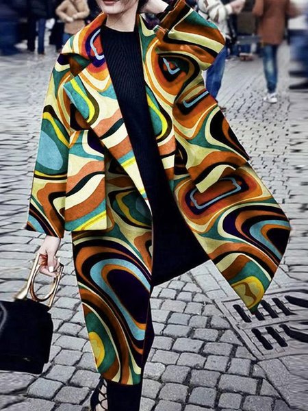 

Urban Loose Abstract Printed Overcoat, Multicolor, Coats