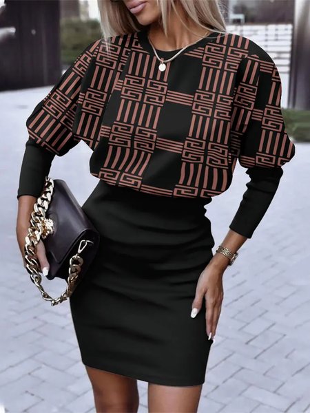 

Black Daily Long sleeve Crew Neck Urban Dress, Mini Dresses