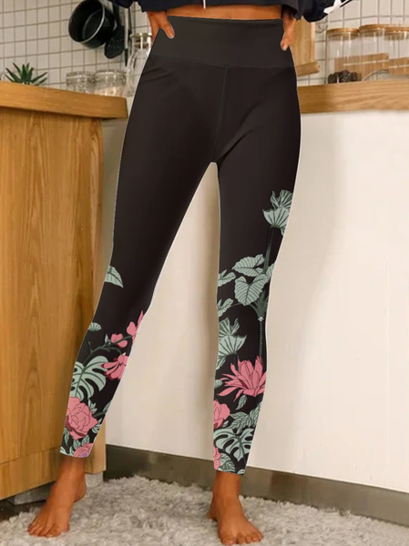 

Lilicloth x Iqs Floral Painting Women's Tummy Control Leggings, As picture, Leggings