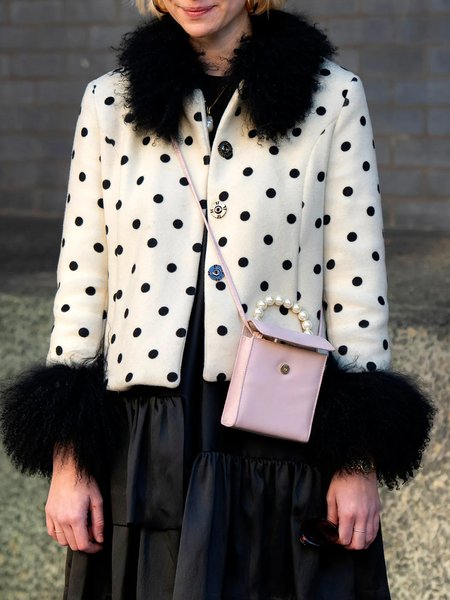 

Elegant Long Sleeve Polka Dots Regular Fit Jacket, Black-white, Jackets