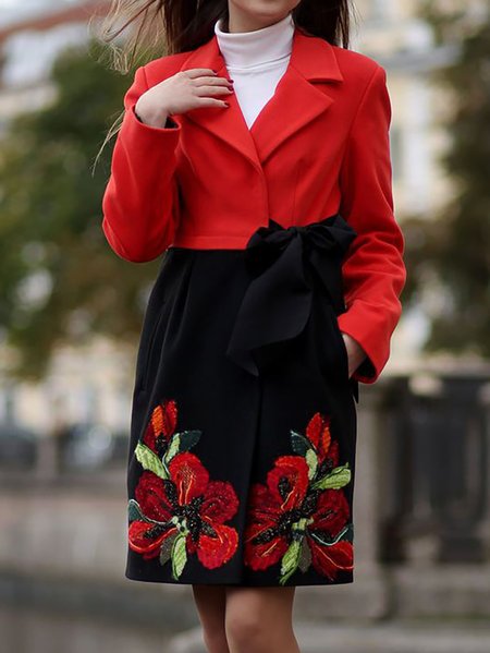

Shawl Collar Color Block Casual Overcoat, Red, Outerwear