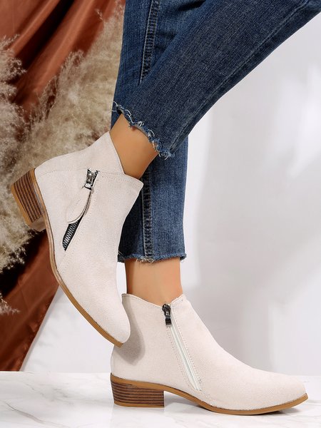 

Velvet Plain Zip-Up Ankle Boots, Off white, Boots