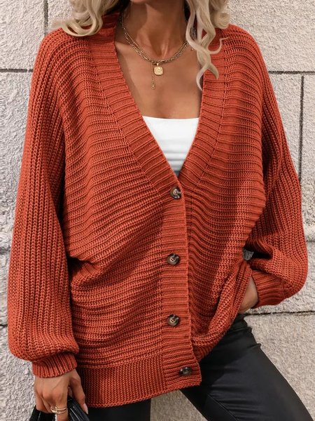 

Loose Casual Yarn/Wool Yarn Sweater Coat, Red brown, Cardigans