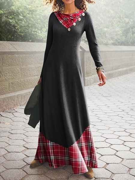 

Plaid Cross Neck Regular Fit Dresses, Black, Dresses